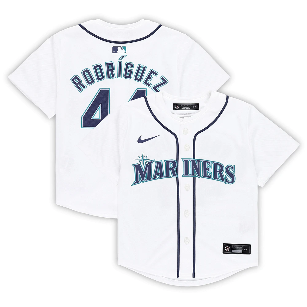 Maillot de match à domicile Nike Julio Rodríguez des Seattle Mariners, blanc, pour enfants d'âge préscolaire