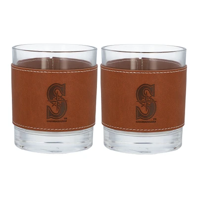 Lot de 2 verres à whisky de 12 oz avec emballage en cuir des Mariners de Seattle