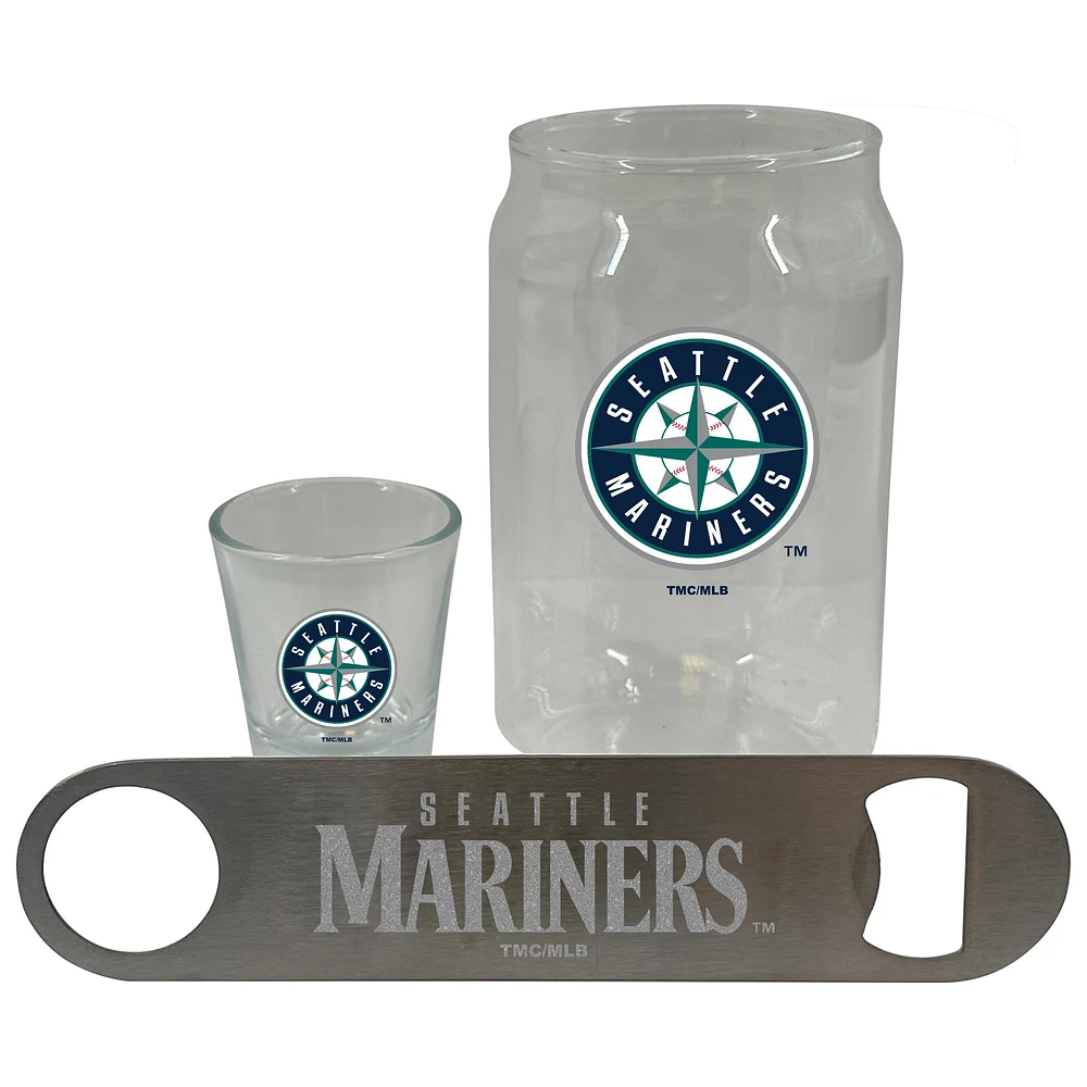 Lot de trois verres à bière de 2 oz et décapsuleur des Seattle Mariners de The Memory Company