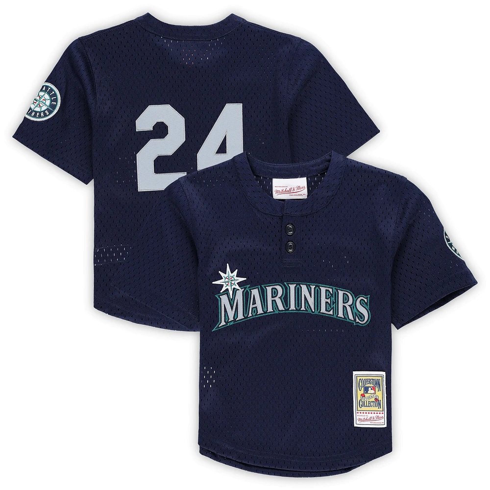 Mitchell & Ness Ken Griffey Jr. Navy Seattle Mariners Cooperstown Collection Maillot d'entraînement au bâton en maille pour tout-petit