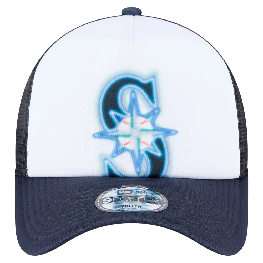 Toddler New Era  White/Navy Seattle Mariners Painted A-Frame 9FORTY Trucker Adjustable Hat