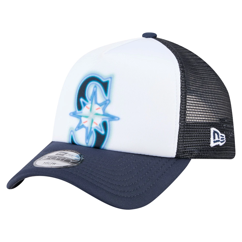 Toddler New Era White/Navy Seattle Mariners Painted A-Frame 9FORTY Trucker Adjustable Hat