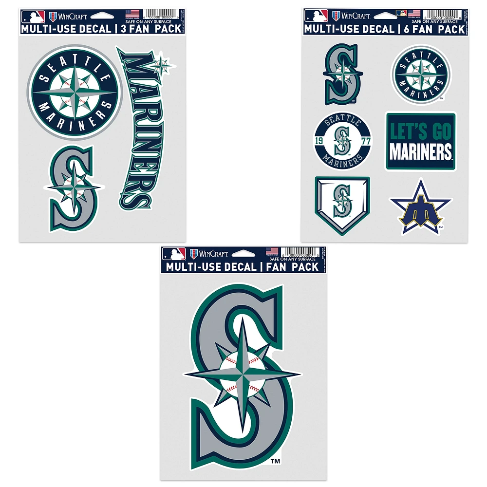 Lot de trois autocollants pour supporters des Mariners de Seattle de WinCraft