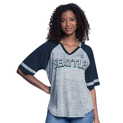 Women's G-III 4Her by Carl Banks  Navy Seattle Mariners Hall of Fame Raglan Oversized Half-Sleeve Top