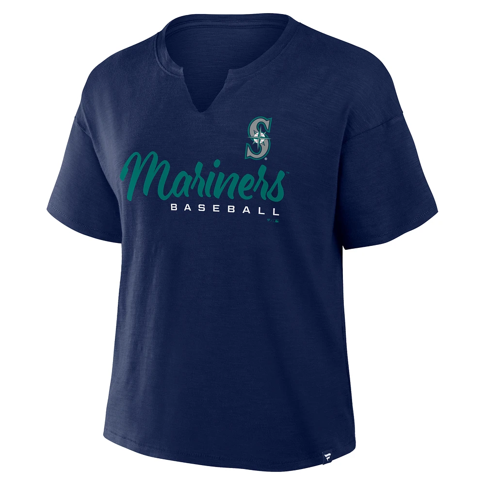 Women's Profile  Navy Seattle Mariners Plus Wordmark Notch Neck T-Shirt