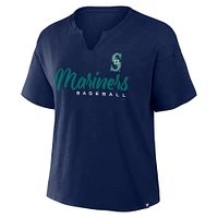 Women's Profile  Navy Seattle Mariners Plus Wordmark Notch Neck T-Shirt