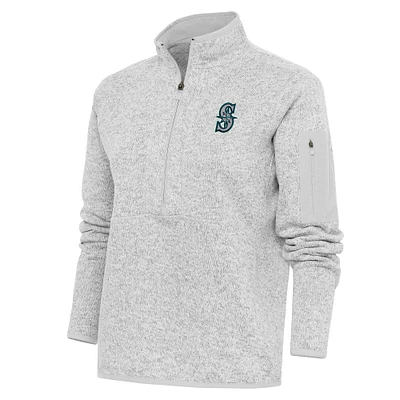 Women's Antigua Heather Gray Seattle Mariners Logo Fortune Quarter-Zip Pullover Jacket