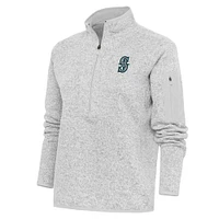 Women's Antigua Heather Gray Seattle Mariners Logo Fortune Quarter-Zip Pullover Jacket