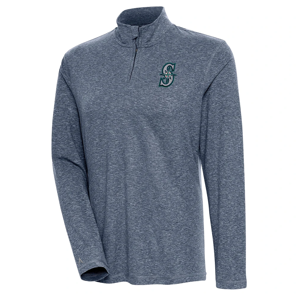 Women's Antigua Heather Navy Seattle Mariners Confront Quarter-Zip Pullover Top