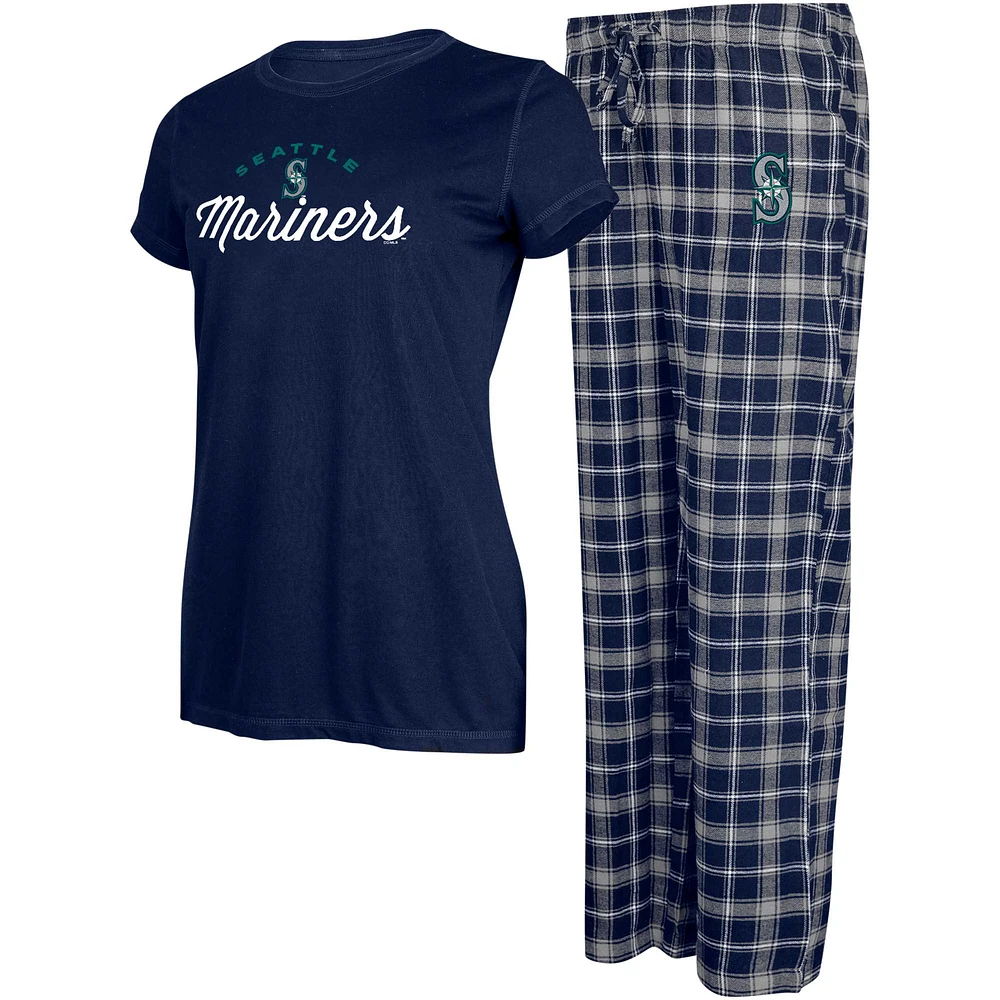 Ensemble de nuit Concepts Sport pour femmes, t-shirt et pantalon en flanelle, marine/gris, Seattle Mariners Arctic