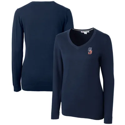 Women's Fanatics Branded Navy Tampa Bay Rays Official Logo V-Neck Long Sleeve T-Shirt