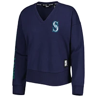 Women's DKNY Sport Navy Seattle Mariners Lily V-Neck Pullover Sweatshirt