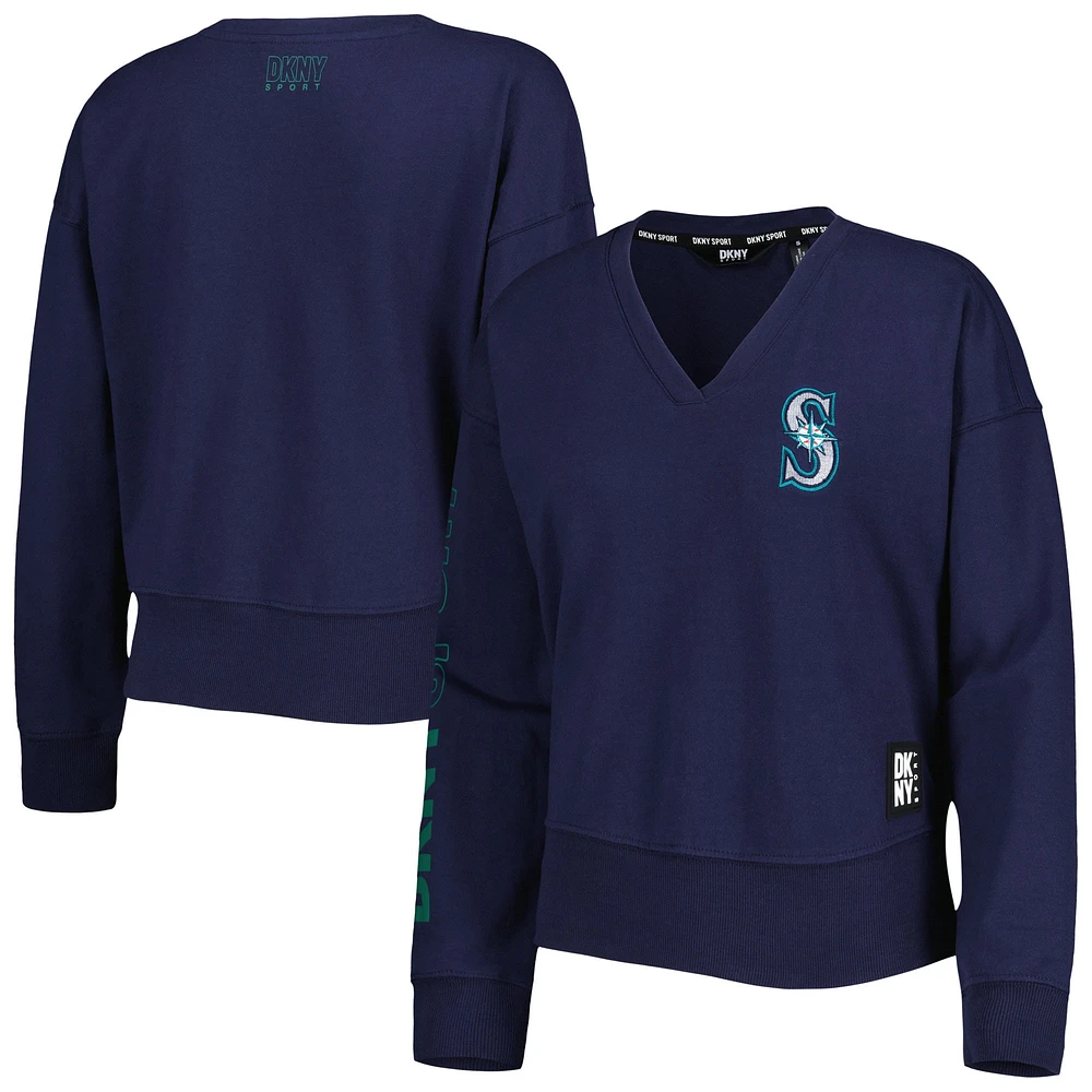 Women's DKNY Sport Navy Seattle Mariners Lily V-Neck Pullover Sweatshirt