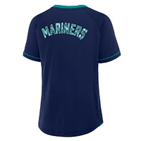 Women's Fanatics Navy Seattle Mariners League Diva Star Raglan V-Neck T-Shirt