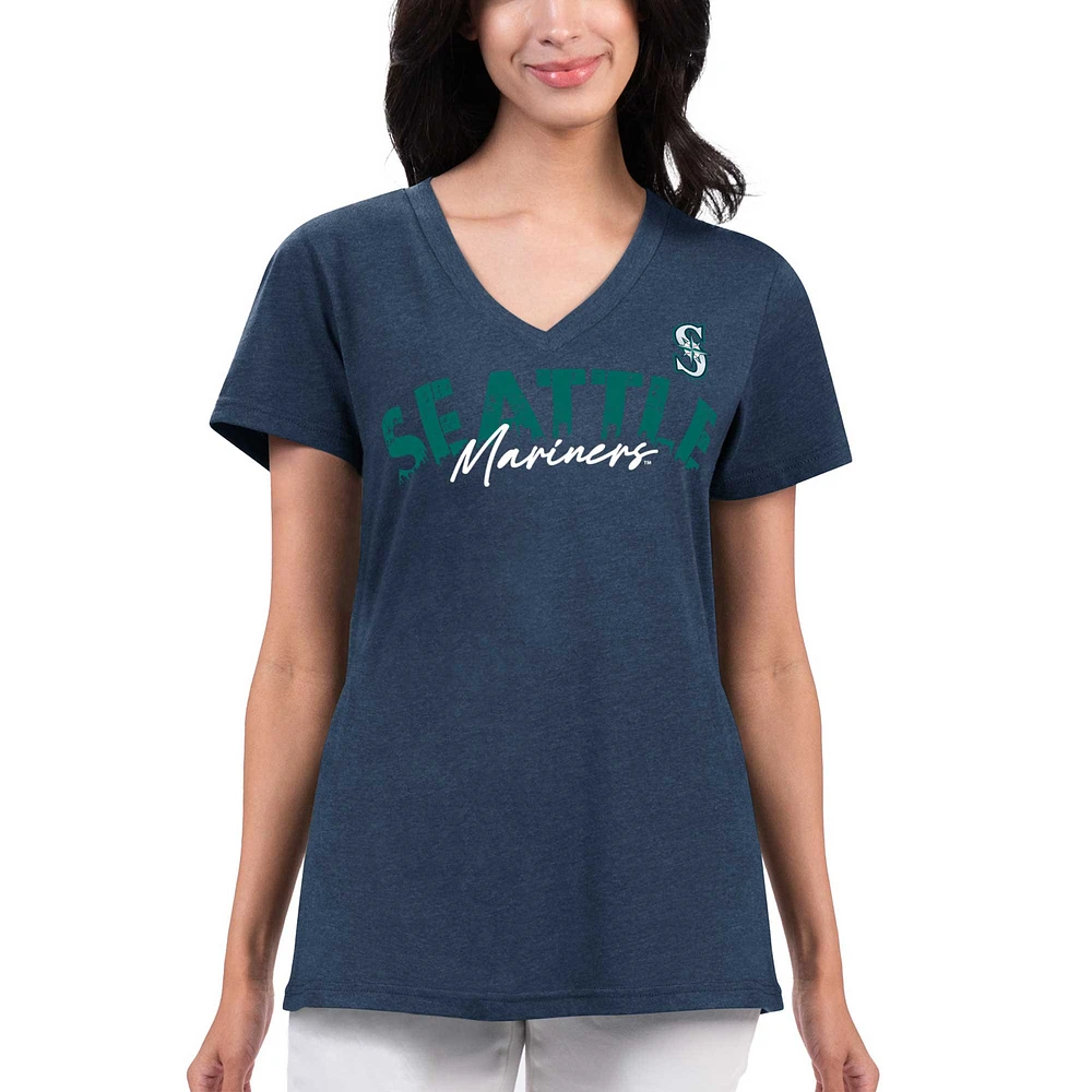 Women's G-III 4Her by Carl Banks Navy Seattle Mariners Key Move V-Neck T-Shirt