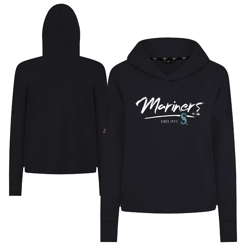 Women's Levelwear Black Seattle Mariners Accolade Sweet Express Cropped Tri-Blend Pullover Hoodie