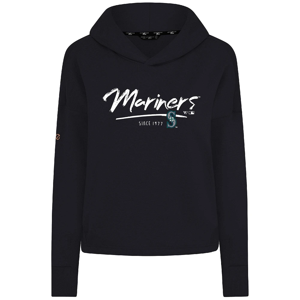 Women's Levelwear Black Seattle Mariners Accolade Sweet Express Cropped Tri-Blend Pullover Hoodie