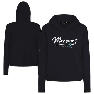 Women's Levelwear Black Seattle Mariners Accolade Sweet Express Cropped Tri-Blend Pullover Hoodie