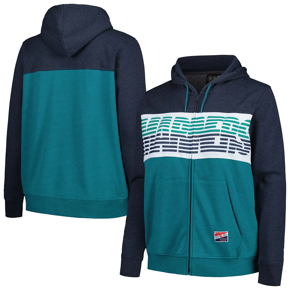 Sweat à capuche entièrement zippé couleur bloc New Era pour femme, bleu marine, Seattle Mariners, grande taille