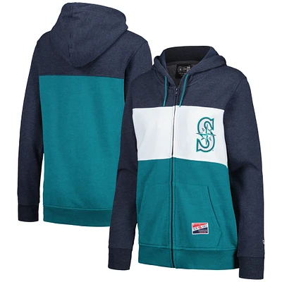 Veste à capuche entièrement zippée New Era pour femme, Seattle Mariners, color block, bleu marine