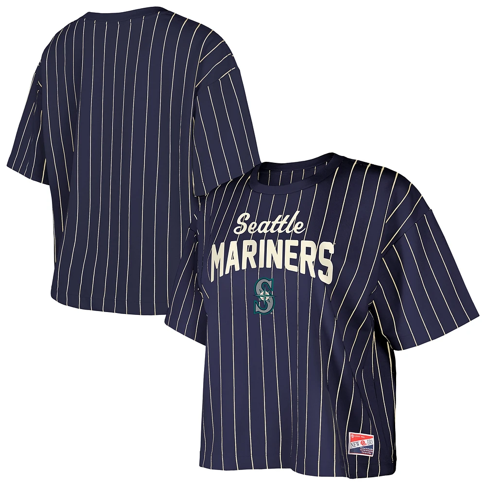 Women's New Era Navy Seattle Mariners Cooperstown Collection Multiplier Pinstripe Cropped T-Shirt