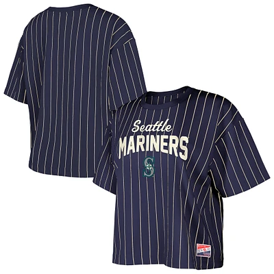 Women's New Era Navy Seattle Mariners Cooperstown Collection Multiplier Pinstripe Cropped T-Shirt