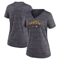 T-shirt Nike gris Seattle Mariners City Connect Velocity Practice Performance à col en V pour femme