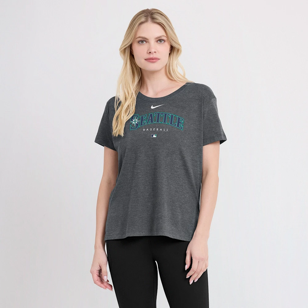 Women's Nike Heather Charcoal Seattle Mariners Authentic Collection Early Work Tri-Blend T-Shirt