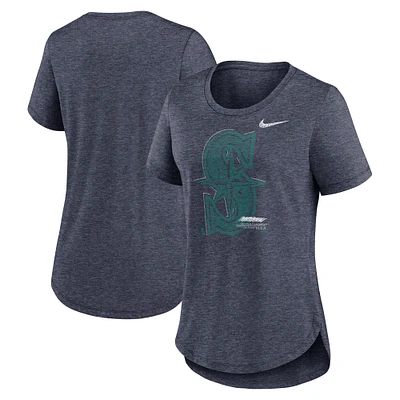 T-shirt Nike bleu marine chiné Seattle Mariners Touch Tri-Blend pour femme