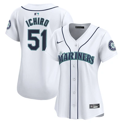 Maillot de joueur Nike Ichiro Suzuki pour femme, blanc, Seattle Mariners, domicile limité