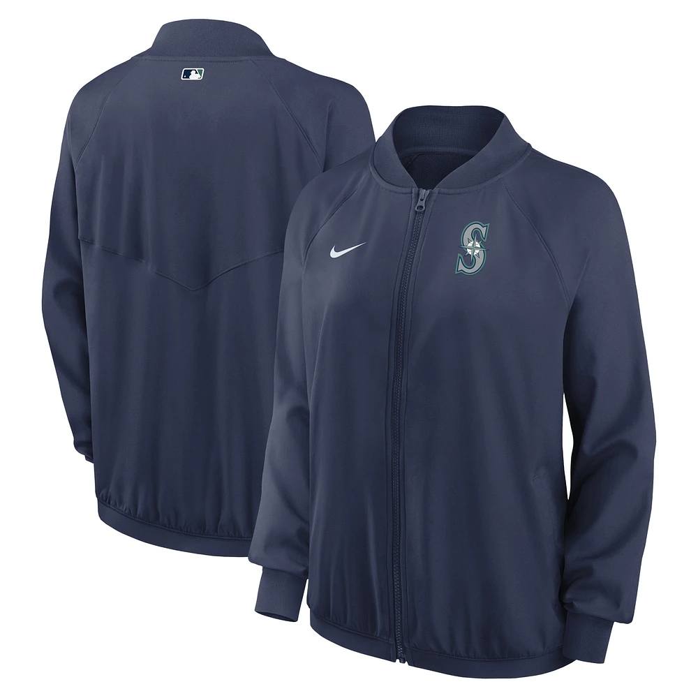 Veste à glissière intégrale Nike Seattle Mariners Authentic Collection Team Raglan Performance pour femme - Bleu marine