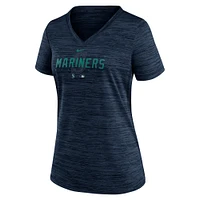 Women's Nike Navy Seattle Mariners Authentic Collection Velocity Practice Performance V-Neck T-Shirt