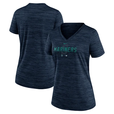 Women's Nike Navy Seattle Mariners Authentic Collection Velocity Practice Performance V-Neck T-Shirt