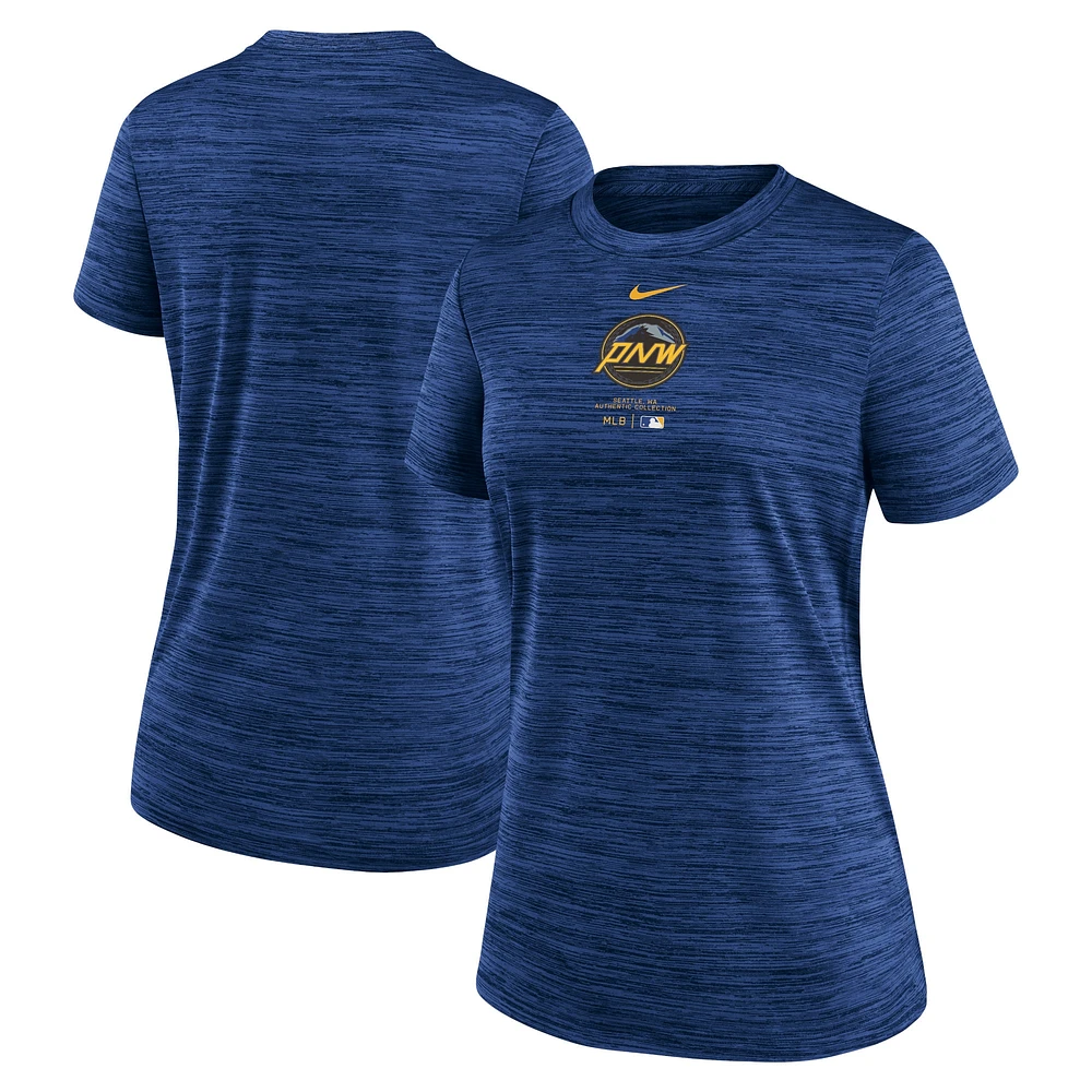 T-shirt Nike Royal Seattle Mariners City Connect Practice Velocity Performance pour femme