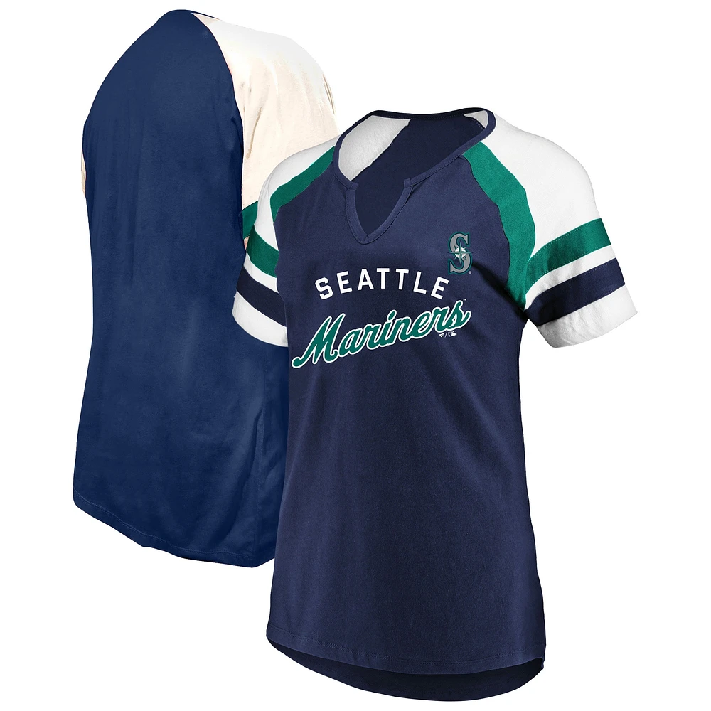 Women's Profile  Navy Seattle Mariners Arched Notch Neck T-Shirt