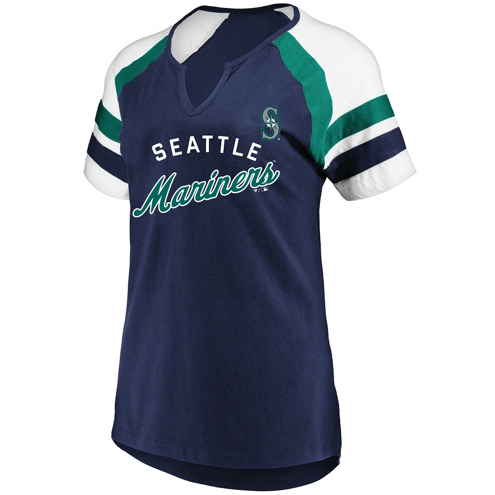 Women's Profile  Navy Seattle Mariners Arched Notch Neck T-Shirt