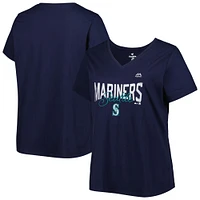 T-shirt à col en V avec logo taille plus pour femmes Profile Navy Seattle Mariners