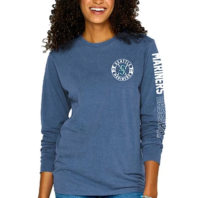 T-shirt à manches longues teint par pigment pour femmes, bleu doux comme un raisin, Seattle Mariners