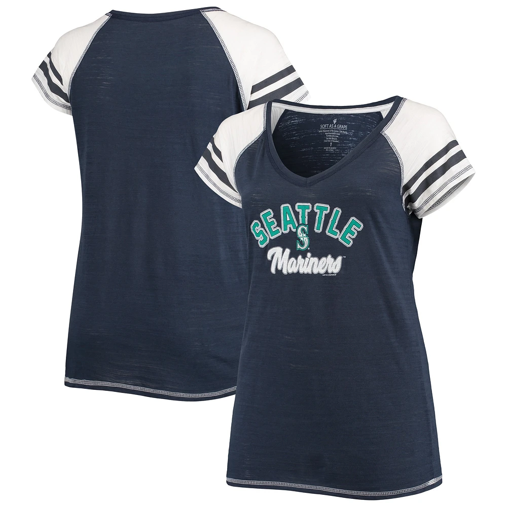 T-shirt à col en V trois mélanges raglan doux comme un raisin pour femmes des Seattle Mariners Curvy Color Block