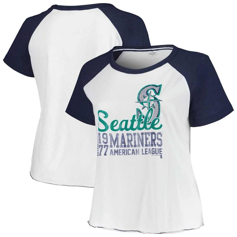 T-shirt de baseball raglan taille plus pour femmes, doux comme un raisin, Seattle Mariners, blanc