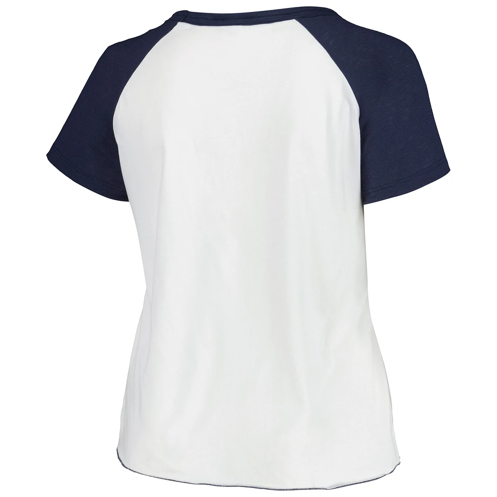 T-shirt de baseball raglan taille plus pour femmes, doux comme un raisin, Seattle Mariners, blanc