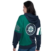 Women's Starter Navy/Aqua Seattle Mariners Curve Ball Full Zip Hoodie Sweatshirt