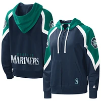 Women's Starter Navy/Aqua Seattle Mariners Hail Mary Raglan Full-Zip Hoodie