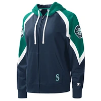 Women's Starter Navy/Aqua Seattle Mariners Hail Mary Raglan Full-Zip Hoodie