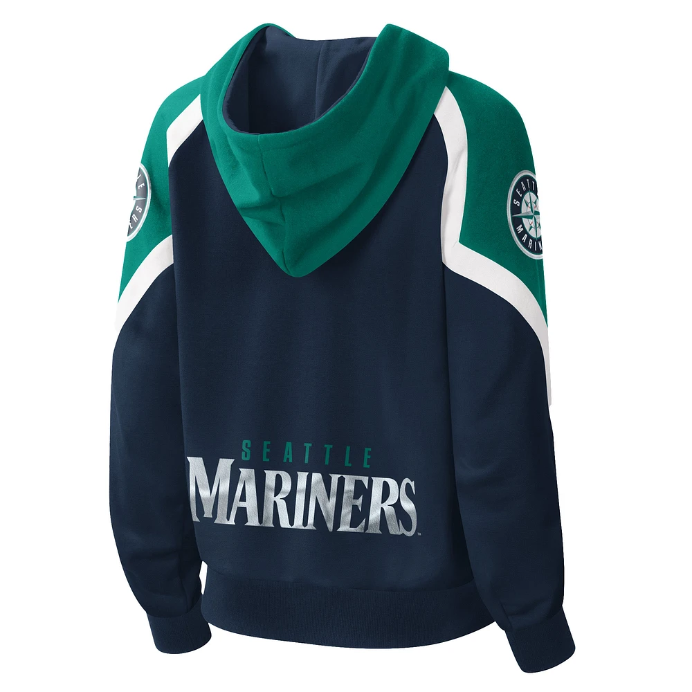 Women's Starter Navy/Aqua Seattle Mariners Hail Mary Raglan Full-Zip Hoodie