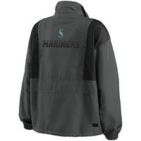 WEAR by Erin Andrews - Veste à demi-fermeture éclair repliable Seattle Mariners gris anthracite pour femme