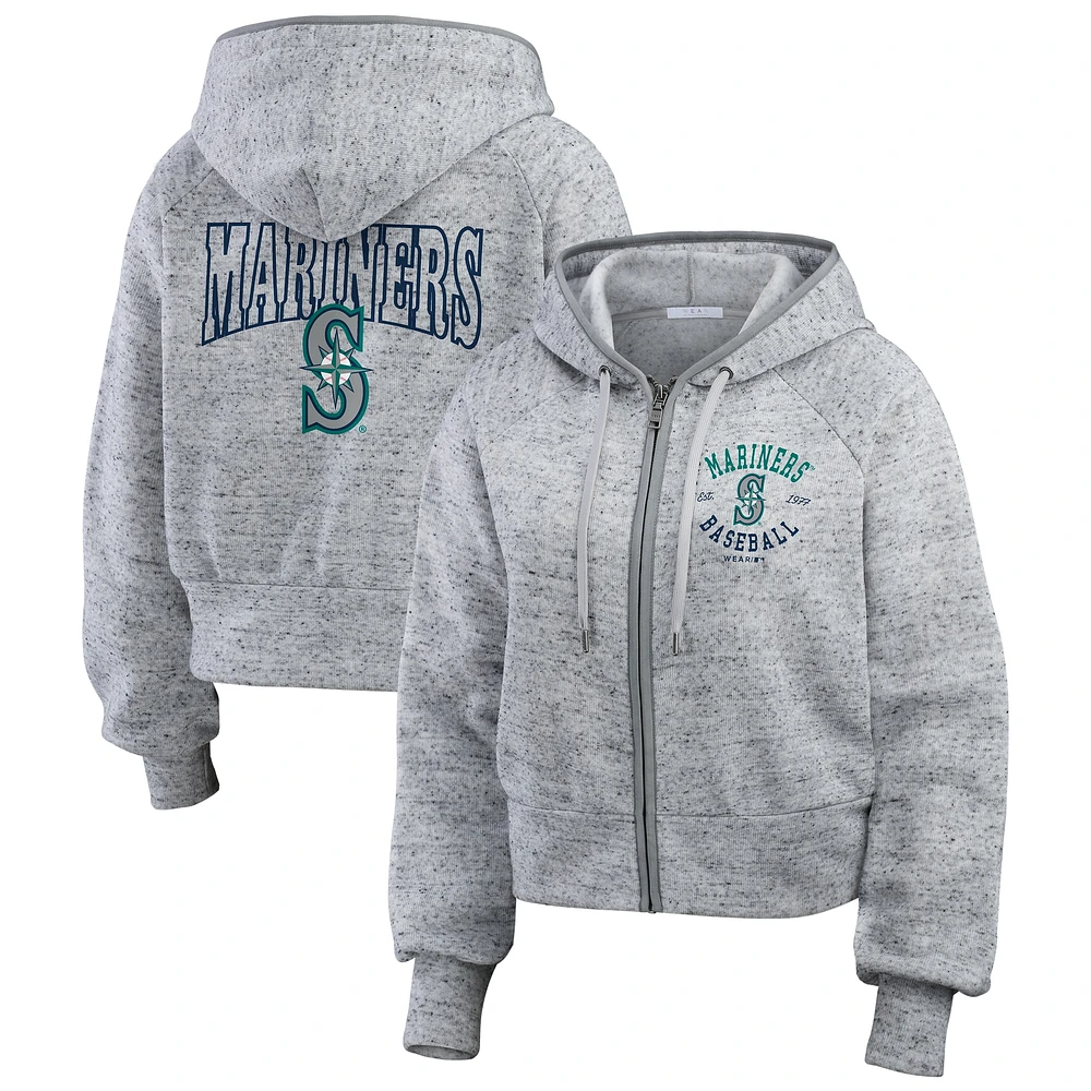 Sweat à capuche court en polaire moucheté gris chiné WEAR by Erin Andrews pour femme des Seattle Mariners