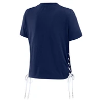 Women's WEAR by Erin Andrews Navy Seattle Mariners Side Lace-Up Cropped T-Shirt