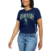 Women's WEAR by Erin Andrews Navy Seattle Mariners Side Lace-Up Cropped T-Shirt