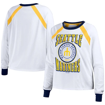 T-shirt blanc à manches longues raglan WEAR by Erin Andrews pour femmes des Seattle Mariners